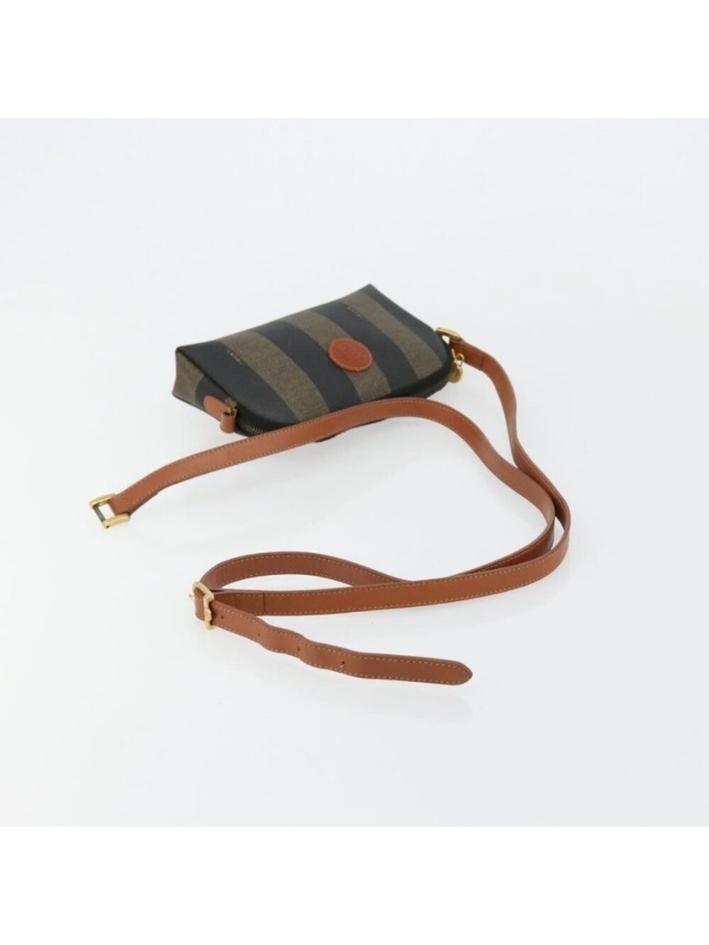 Authentic FENDI Pecan Canvas Shoulder Bag PVC Brown Black gold - Picture 14 of 16